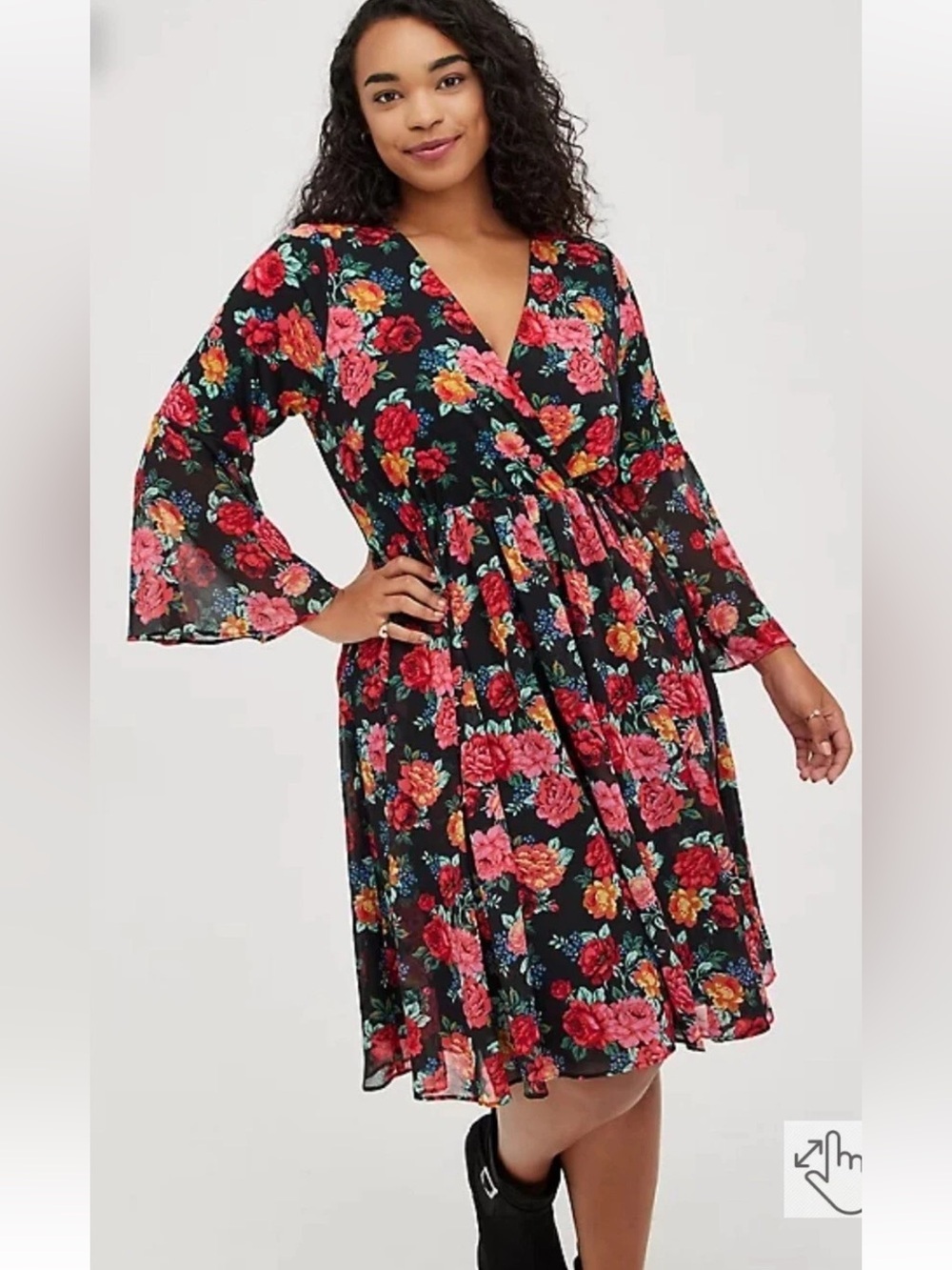 Torrid Floral Chiffon and Studio Knit Surplice Dress Red Rose romantic 18/20